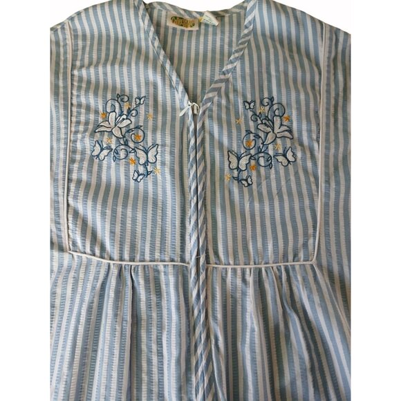 Vintage Collections Blue White Striped Seersucker House Dress Robe Size XXXL 3Xl - Picture 8 of 14